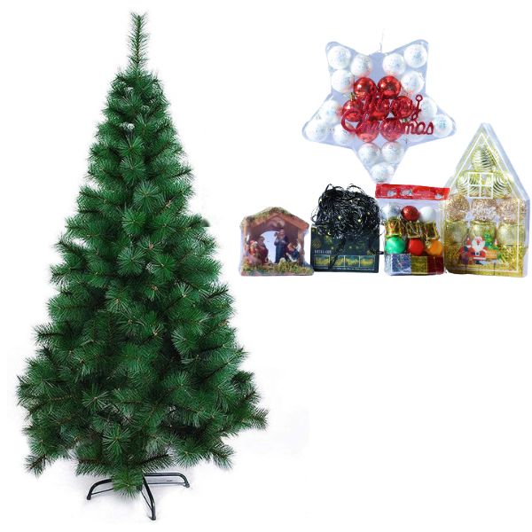5 Feet Christmas Pine Tree with decors LED sting light, PVC Material Xmas Miniature Tree for Christmas