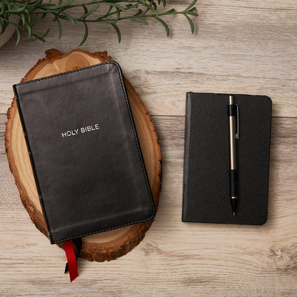 NKJV Thinline Bible, Compact, Leathersoft, Black, Red Letter, Comfort Print Holy Bible Old and New Testament - English Reference Bible 4.5" X 7"