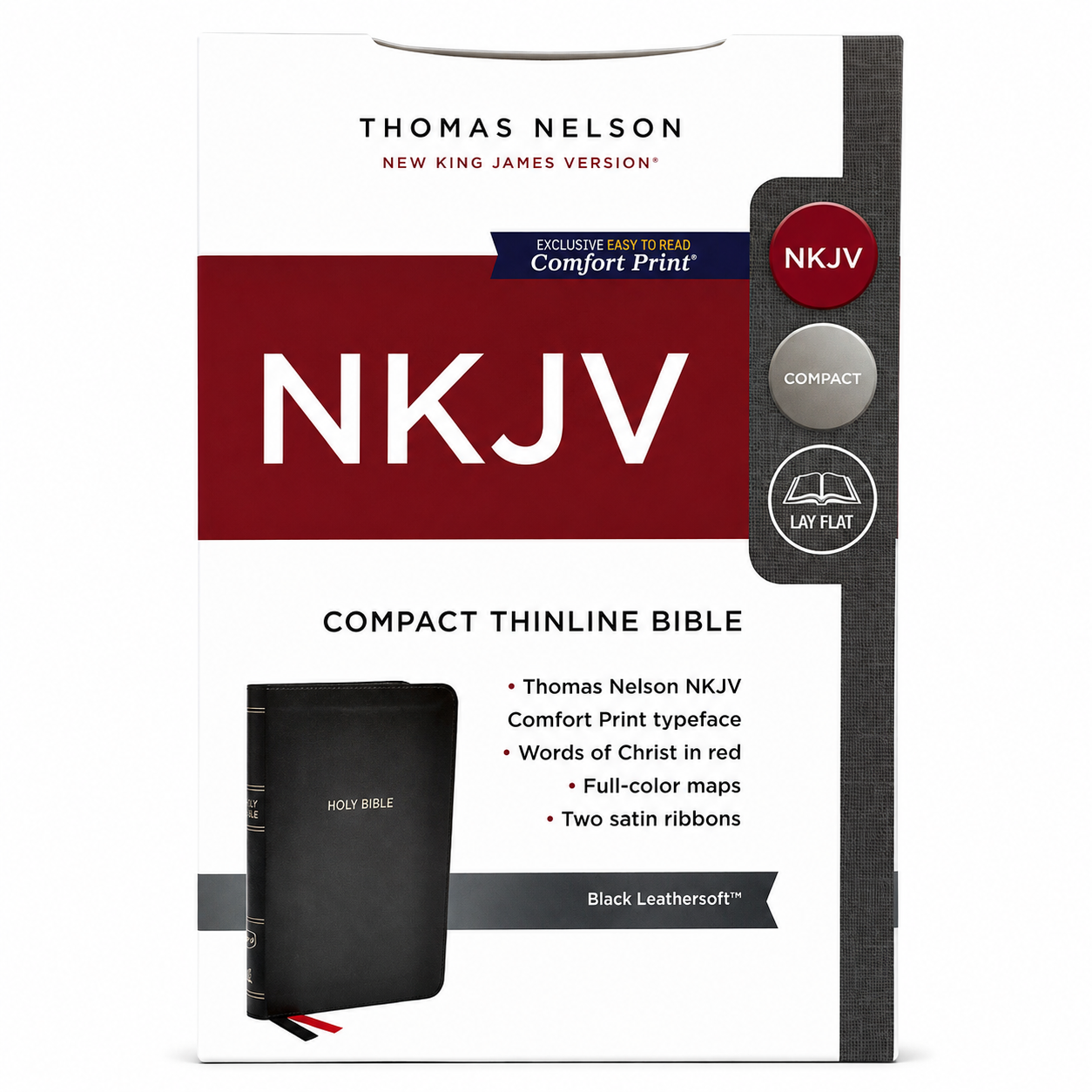 NKJV Thinline Bible, Compact, Leathersoft, Black, Red Letter, Comfort Print Holy Bible Old and New Testament - English Reference Bible 4.5" X 7"