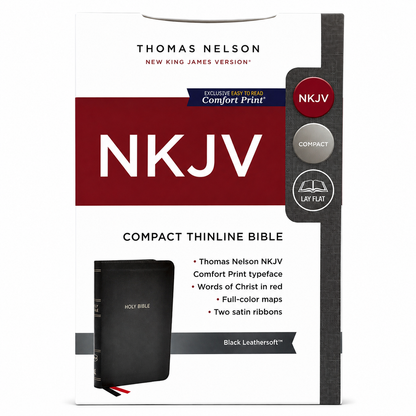 NKJV Thinline Bible, Compact, Leathersoft, Black, Red Letter, Comfort Print Holy Bible Old and New Testament - English Reference Bible 4.5" X 7"
