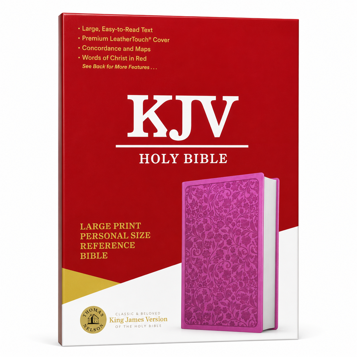 KJV Large Print Personal Size Reference Bible, Pink LeatherTouch Cover,  11.5-Point Font, Red Letter Edition, Concordance & Maps - Old and New Testament - English Reference Bible Size- 6" X 8.5"