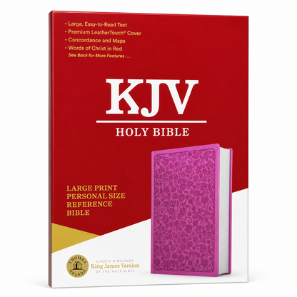 KJV Large Print Personal Size Reference Bible, Pink LeatherTouch Cover,  11.5-Point Font, Red Letter Edition, Concordance & Maps - Old and New Testament - English Reference Bible Size- 6" X 8.5"