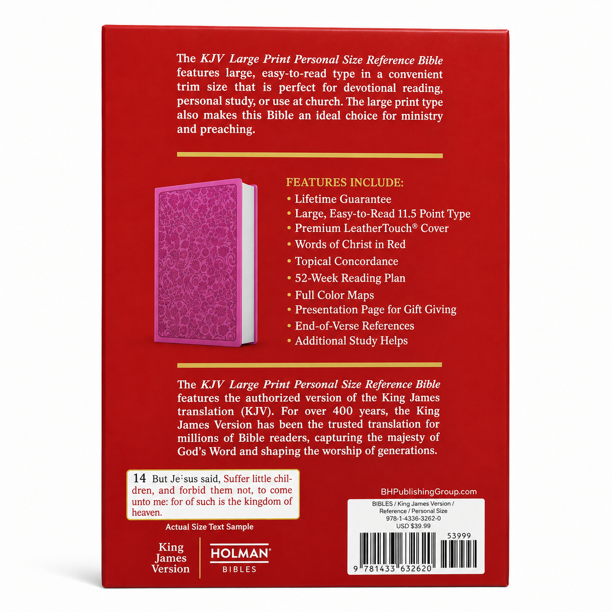 KJV Large Print Personal Size Reference Bible, Pink LeatherTouch Cover,  11.5-Point Font, Red Letter Edition, Concordance & Maps - Old and New Testament - English Reference Bible Size- 6" X 8.5"