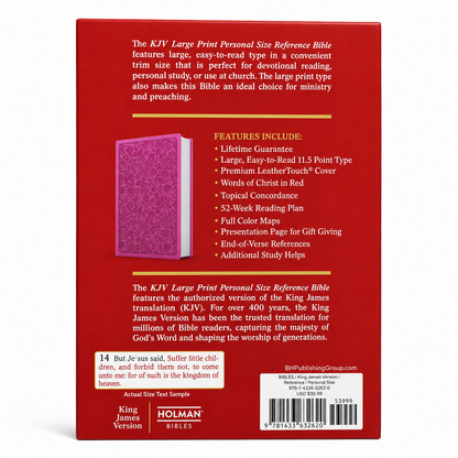 KJV Large Print Personal Size Reference Bible, Pink LeatherTouch Cover,  11.5-Point Font, Red Letter Edition, Concordance & Maps - Old and New Testament - English Reference Bible Size- 6" X 8.5"