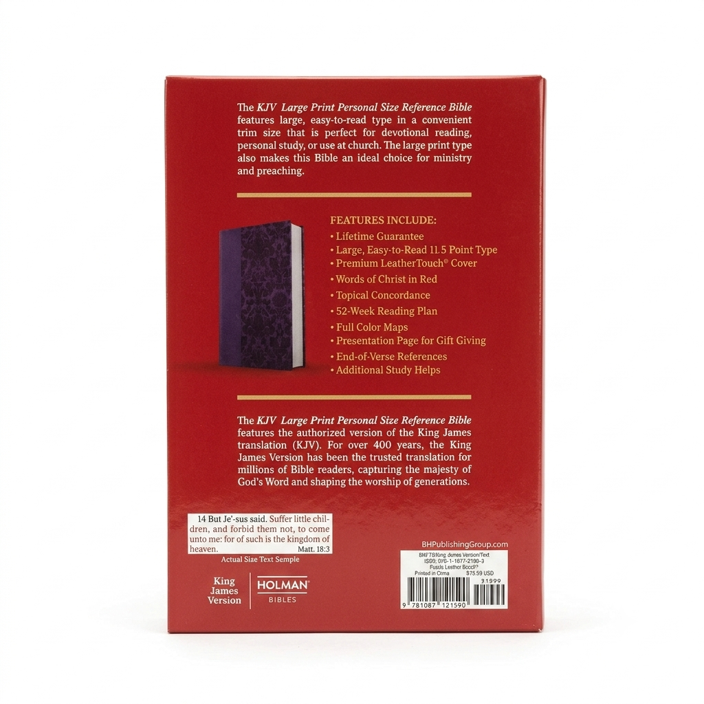 KJV Large Print Personal Size Reference Bible, Violet LeatherTouch Cover,  11.5-Point Font, Red Letter Edition, Concordance & Maps - Old and New Testament - English Reference Bible Size- 6" X 8.5"