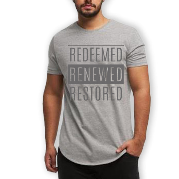 Men’s Round Neck Casual Regular Fit Half Sleeve  "Redeemed, Renewed, Restored"  printed T-shirt
