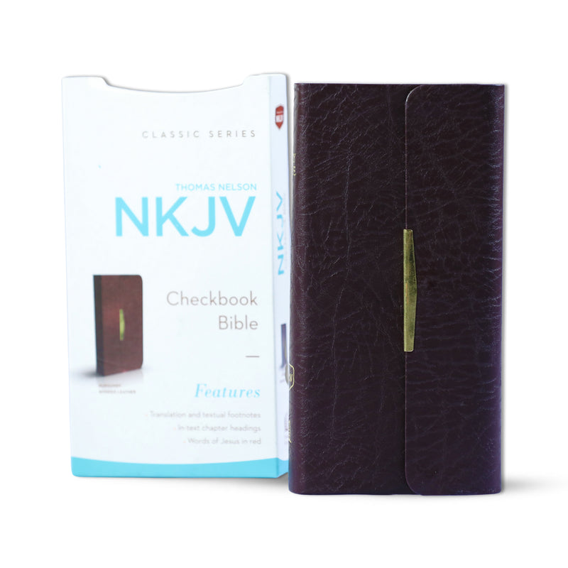 NKJV, Checkbook Bible, Compact, Burgundy Bonded Leather, Wallet Style, Red Letter: Holy Bible, New King James Version