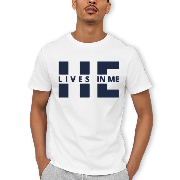 Men’s Round Neck Casual Regular Fit Half Sleeve "He Lives in Me" printed T-shirt