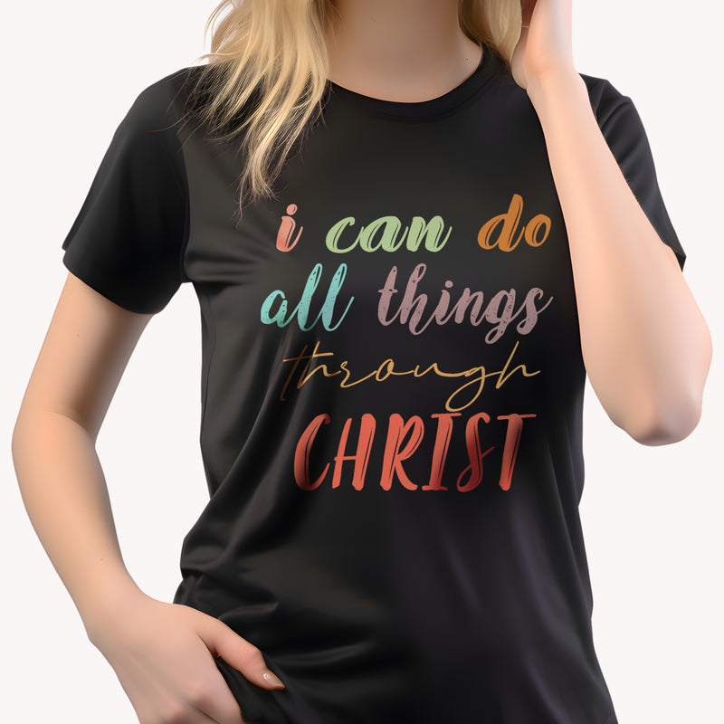 Women's Regular Fit “i can do all things through Christ” Cotton Printed V Neck Half SleevesT Shirt.