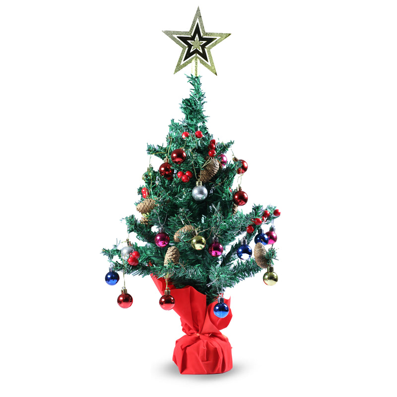 1 feet Christmas Tree for Home Decoration- Christmas Tree with 20 Xmas Decoration Ornaments & LED string light - Home Office Living Room Decor- Christmas Decoration
