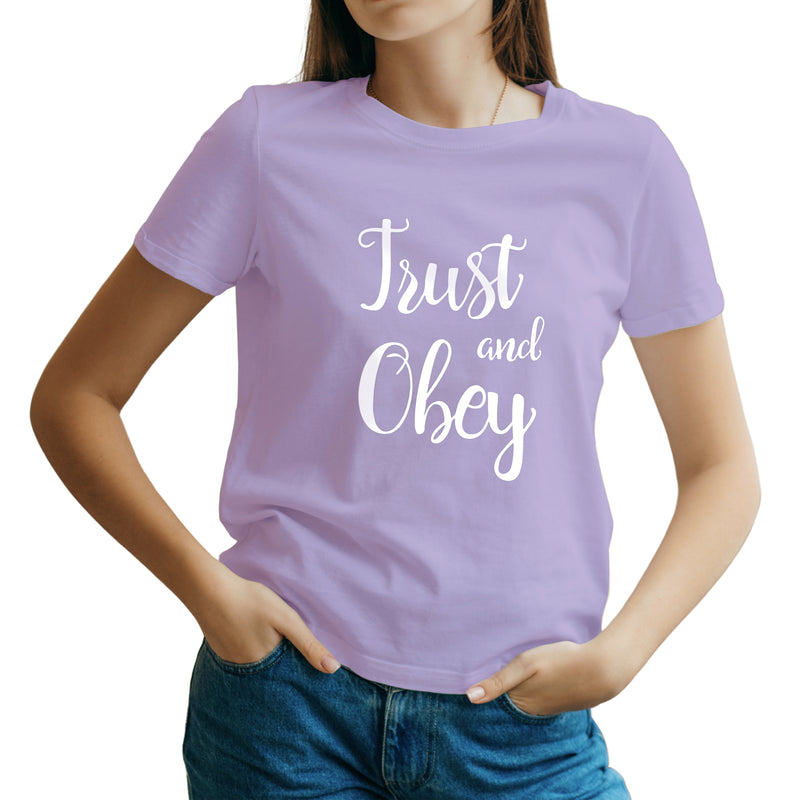 Women's Regular Fit  “Trust and Obey” Cotton Printed V Neck Half Sleeves T Shirt.